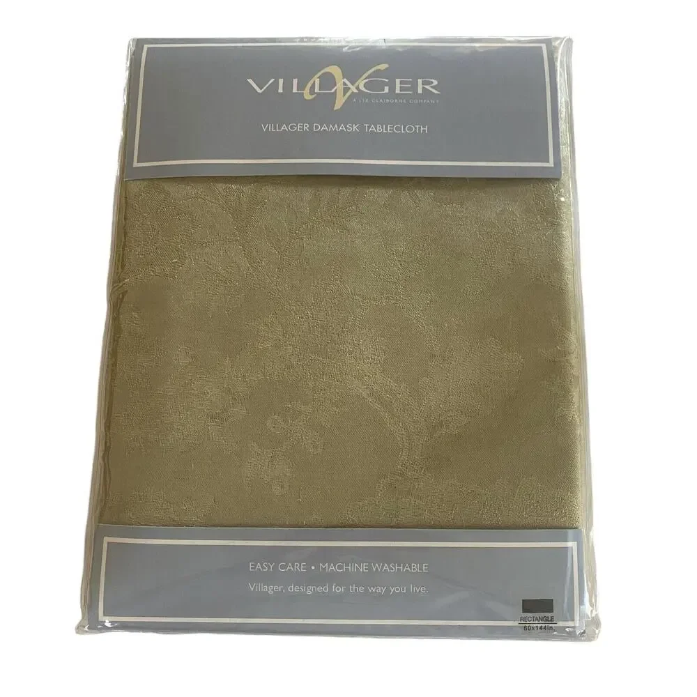 Liz Claiborne Villager Rectangle 60” X 144” Elegant Gold Damask Tablecloth NIP